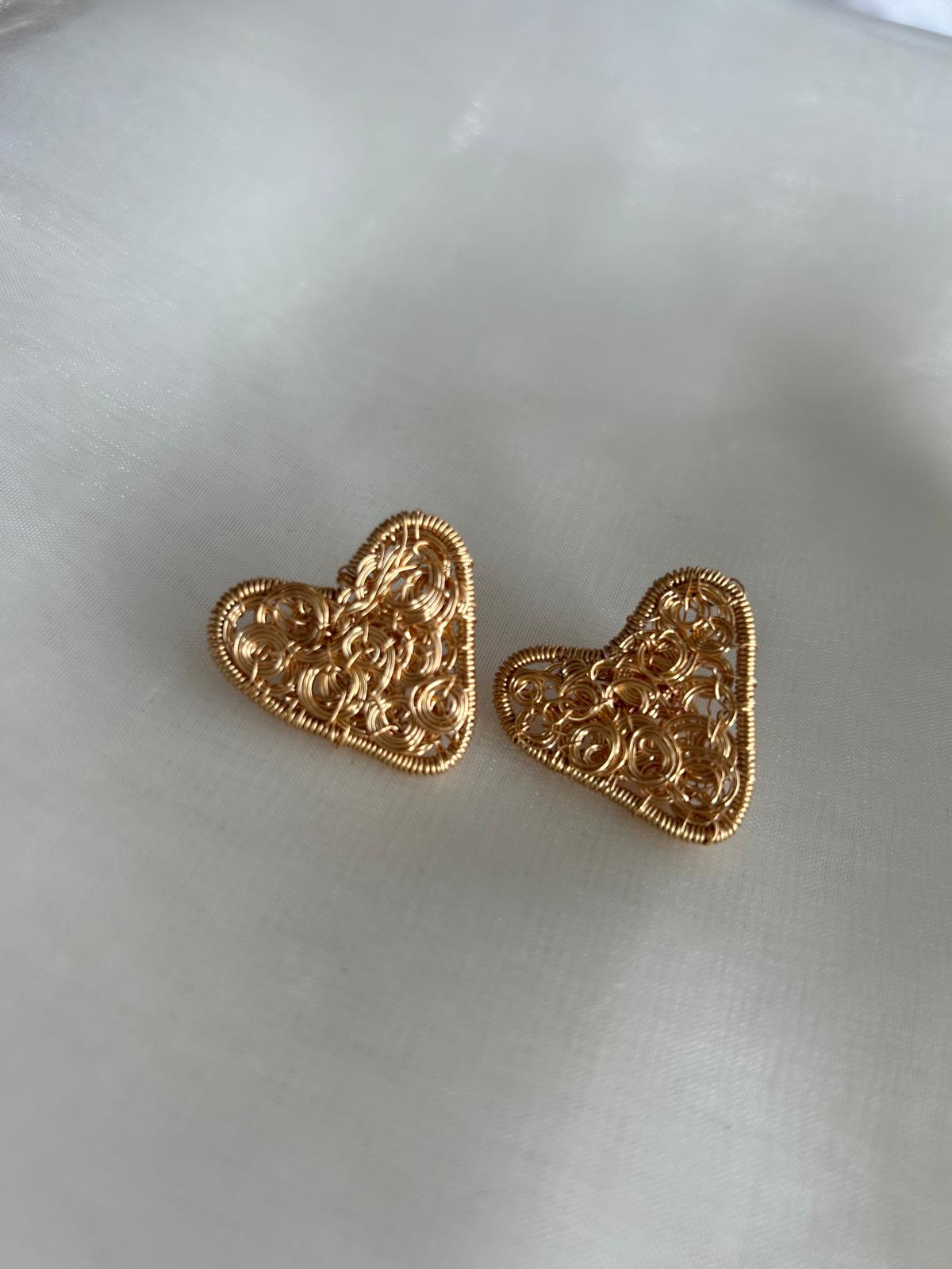 Golden Spiral Hearts Earrings